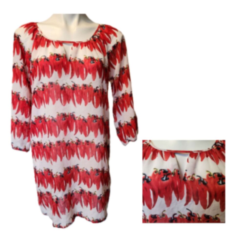 ❤️ 4/$20 Cowgirl Up red-pepper shirt Women's chili tunic Sheer see-through